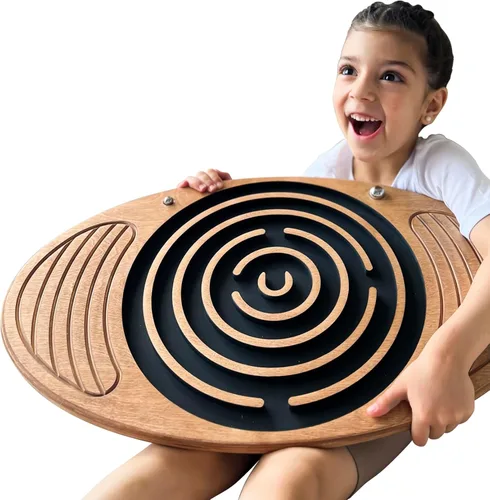 Tabla de equilibrio de madera con laberinto laberinto de 23 x 14 pulgadas – Entrenador de fuerza y coordinación para terapia física, fitness y