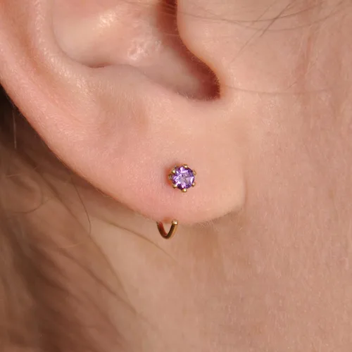 Miniatura 29 de Half Huggie Birthstone Gold Hoop Earrings for Women Tiny Cartilage Stud Piercing Earring Hypoallergenic Earring Screw Back Dainty Hug