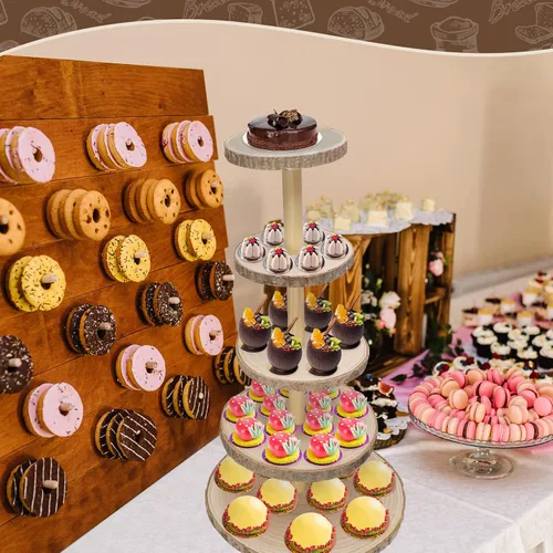 Miniatura 3 de Ayfjovs Soporte de madera para cupcakes de 5 niveles, soporte de madera rústica para tartas, soporte de exhibición de postres, rebanadas de madera