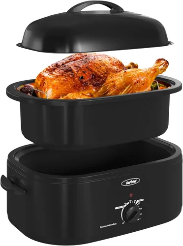 Miniatura 15 de Sunvivi Horno asador eléctrico con tapa visible, horno asador de pavo de 24 cuartos de galón con sartén y estante extraíbles, acero inoxidable