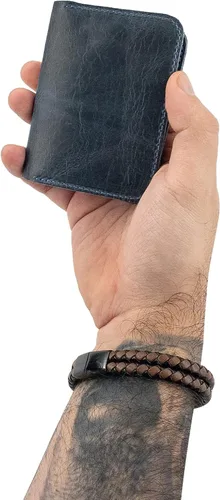 Miniatura 4 de Hide & Drink, Billetera plegable para tarjetas diagonal, hecha a mano de cuero de grano completo, almacenamiento compacto con clase, profesional