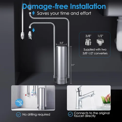 Miniatura 3 de Waterdrop 10UB-MZ Sistema de filtro de agua de remineralización debajo del fregadero con grifo dedicado, certificado NSF/ANSI 42, conectores de 3/8