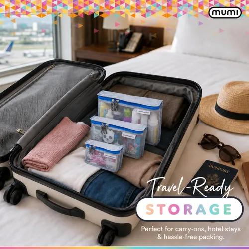 Miniatura 6 de MUMI Juego de 3 neceseres de viaje – Bolsas de aseo resistentes al agua para mujeres y hombres – Bolsas transparentes para artículos de tocador