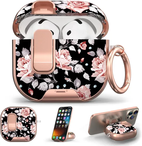 Maxjoy Funda protectora transparente para AirPods 4, funda protectora suave y linda flor para AirPod 4 para mujeres con llavero para AirPods 4, Rosa