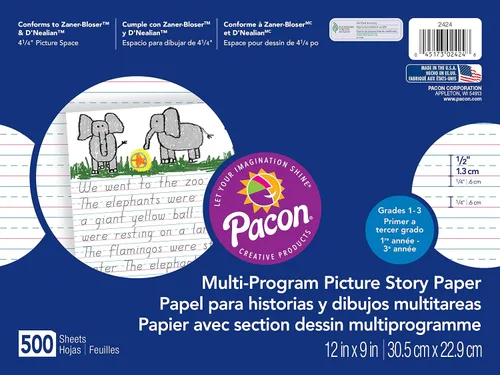 Miniatura 3 de Pacon Papel fotográfico multiprograma, 12 x 9 pulgadas, D'Nealian (K) y Zaner-Bloser (1), 500 hojas, blanco