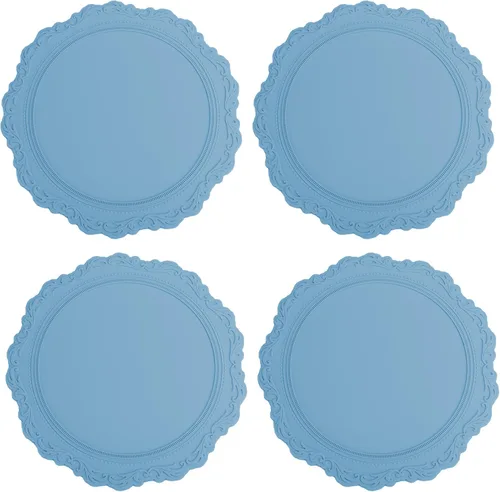 Juego de 4 manteles individuales redondos de silicona de 13.38 pulgadas de grosor, estilo europeo, antideslizantes, fáciles de limpiar, color azul