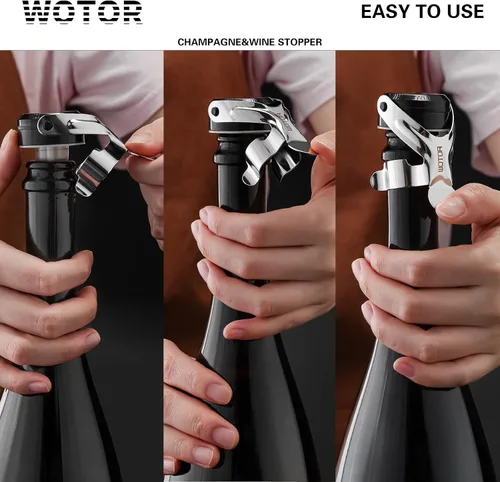 Miniatura 3 de WOTOR Tapones para botella de vino y champán de acero inoxidable con silicona de grado alimenticio, a prueba de fugas, se mantienen frescos