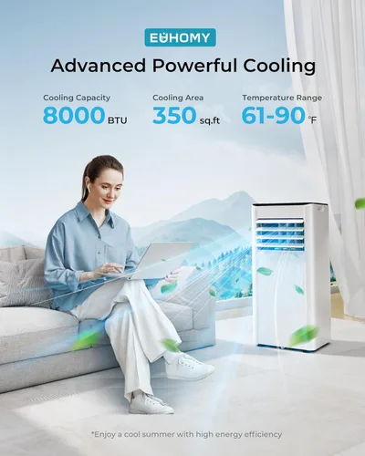 Miniatura 2 de EUHOMY Aire acondicionado portátil de 8,000 BTU, unidad de CA portátil 3 en 1 con refrigeración, deshumidificador, ventilador, modo de suspensión