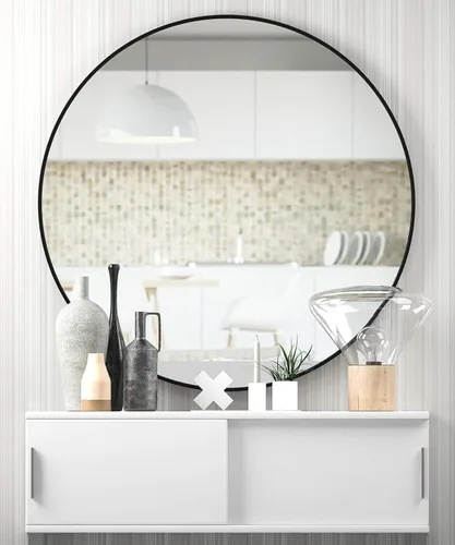 Miniatura 7 de USHOWER Paquete de 2 espejos de baño para sobre el fregadero, espejo circular de 24 pulgadas con marco de metal, espejo de pared negro, decoración