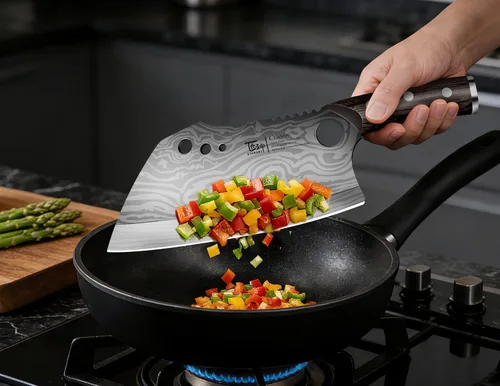Miniatura 7 de SYOKAMI Cuchillo de chef con funda, cuchillo de carnicero de 7.7 pulgadas con pelador de hierbas, cuchillo de cortar huesos resistente, mango