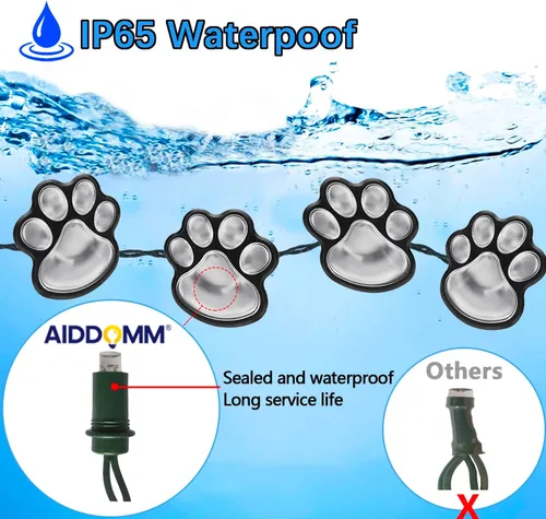 Miniatura 3 de Luces solares con estampado de patas de 16.8 pies, tira de luces solares para perros y gatos (juego de 8) para exteriores, impermeable, decoración