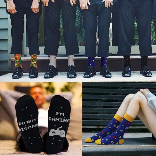 Miniatura 5 de PopCrew Power Socks Calcetines retro de videojuegos Divertidos calcetines de vestir novedosos para juegos, regalo para hombres y mujeres, unisex
