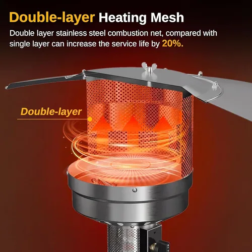 Miniatura 6 de EAST OAK - Calentador de patio de 50,000 BTU con diseño de mesa, quemador de acero inoxidable de doble capa, sistema de protección triple, ruedas