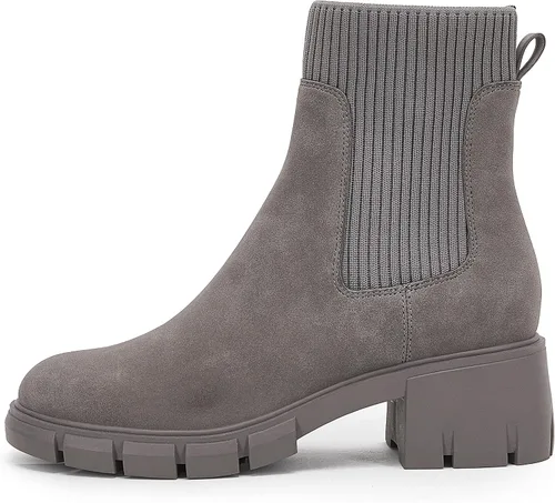 Miniatura 3 de Ruanyu Botas de plataforma con tacón grueso para mujer, elásticas, tipo Chelsea, con suela de lengüeta, antideslizantes, botas de combate