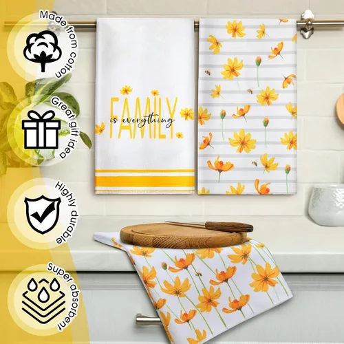 Miniatura 4 de 4 toallas de cocina de verano con flores amarillas para decoración de casa de campo, toalla de cocina absorbente de primavera, toallas de mano
