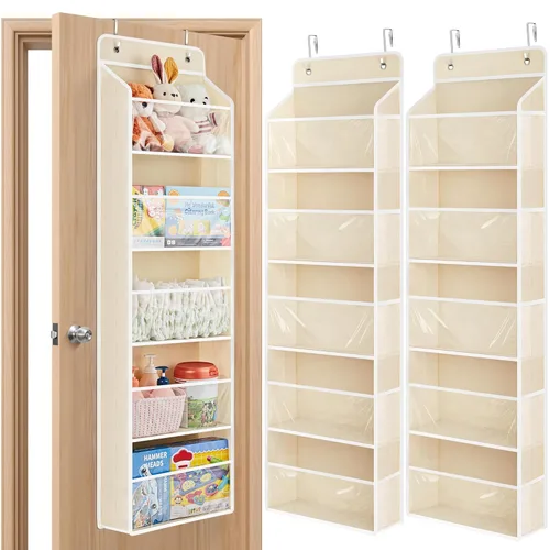 Miniatura 10 de JARLINK Organizador de almacenamiento de juguetes de animales de peluche, organizador sobre la puerta con ventanas transparentes, capacidad de carga