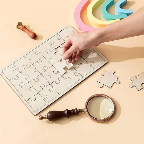 Miniatura 3 de Deekin 30 hojas de rompecabezas de madera sin terminar personalizables, piezas de madera en blanco, cosas de forma libre para pintar, escribir