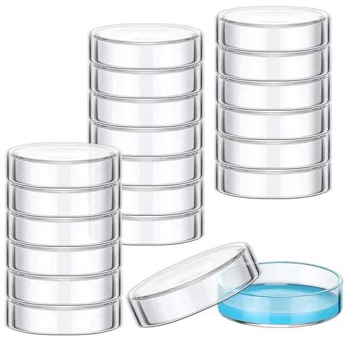 Hoteam 20 piezas de platos de Petri de vidrio con tapas al por mayor, platos de cultivo reutilizables y esterilizables en autoclave para placas de