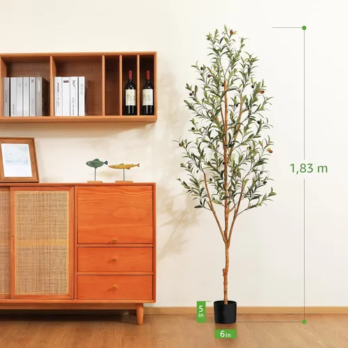 Miniatura 4 de Kazeila - Árbol de olivo artificial de 6 pies de alto de seda falsa para decoración del hogar, oficina, interior, planta falsa en maceta con ramas