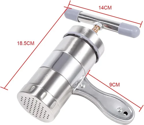 Miniatura 3 de Máquina de fideos, máquina manual portátil de pasta de acero inoxidable con prensa exprimidora de fideos de 5 troqueles, fácil de lavar
