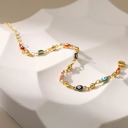 Miniatura 10 de Delicadas pulseras de oro para mujer, chapado en oro 18, ajustable, mal de ojo, mariposa, cuentas, perla, corazón, turquesa, hecha a mano para mujer