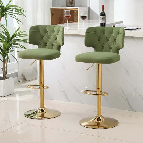 Miniatura 6 de 2 taburetes de bar modernos de altura de mostrador con parte trasera tapizada giratoria ajustable para cocina, isla restaurante, aguacate, verde