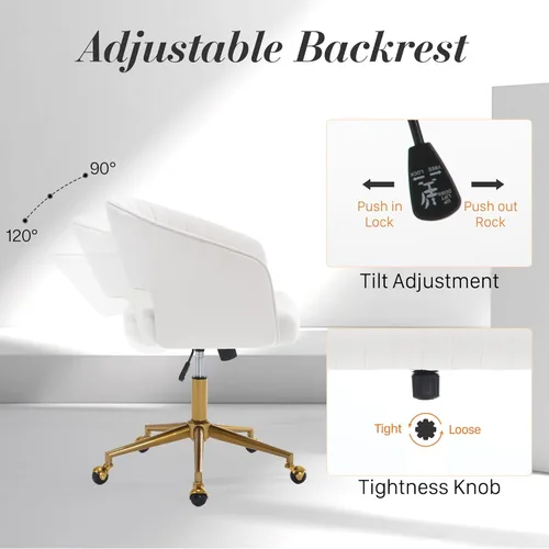 Miniatura 6 de HENGJIANYI Silla de Escritorio Giratoria para Oficina en Casa, Moderna Silla de Tocador de Terciopelo, Sillón de Altura Ajustable con Base Dorada
