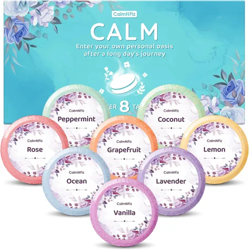 CalmNFiz Vapores de ducha 8 aromas, bombas de ducha y baño con fragancias orgánicas y naturales para adolescentes y adultos, regalo de cumpleaños y