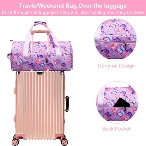 Miniatura 4 de Bolsa de viaje para gimnasio para niñas, bolsa de gimnasia deportiva con compartimento para zapatos y bolsillo húmedo, bolsa de viaje para niños