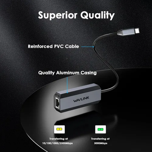 Miniatura 5 de Adaptador USB C a Ethernet 5G, adaptador Ethernet WAVLINK 5G para laptop, compatible con dispositivo tipo C a red para MacBook, XPS, iPad Pro-USB3.1