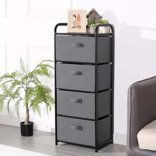 Miniatura 5 de MAX Houser Cómoda de tela de 4 cajones para almacenamiento, cómoda con parte superior de madera, mesita de noche vertical con marco de metal