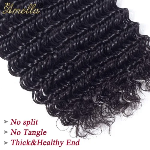 Miniatura 5 de Amella Extensiones de cabello brasileño de onda profunda de 14 pulgadas, 100% sin procesar, 1 paquete de cabello ondulado profundo, paquetes