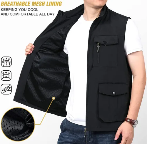 Miniatura 3 de LOUECHY Chaleco de viaje para hombre, con múltiples bolsillos, ligero, sin mangas, para senderismo, pesca, golf
