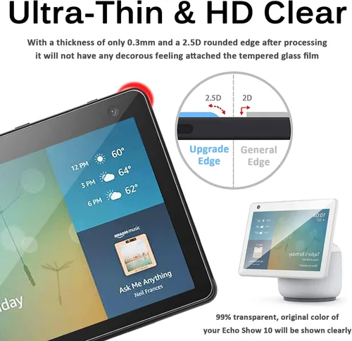 Miniatura 5 de Miimall Protector de pantalla compatible con Echo Show 10, película de vidrio templado, HD, transparente, duro, antiarañazos, ultrafino