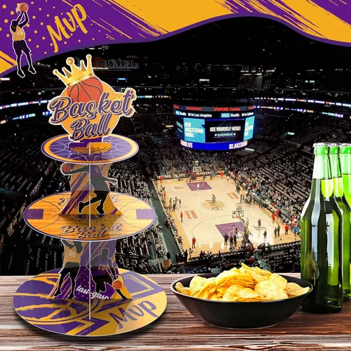 Miniatura 7 de Soporte para cupcakes de baloncesto MVP de 3 niveles con temática de baloncesto, decoración de fiesta de cumpleaños, torre de cupcakes