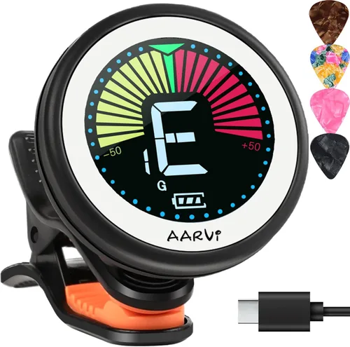 Miniatura 11 de AARVI Afinador de guitarra con clip para todos los instrumentos, guitarra acústica/eléctrica, ukelele, bajo, violín, banjo, pantalla LCD grande