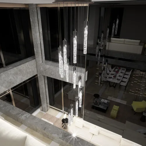 Miniatura 2 de Flashing God Candelabro LED moderno, 10 luces negras regulables, lámpara colgante con control remoto de techo alto para escalera, sala de estar