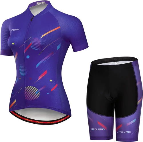 Miniatura 159 de Camiseta de ciclismo para mujer, manga corta y pantalones cortos de ciclismo acolchados para verano