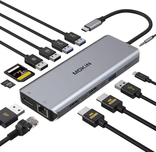 Miniatura 8 de Estación de acoplamiento, adaptador USB C, adaptador multipuerto de pantalla triple 9 en 1 con 2 HDMI 4K, DisplayPort, 3 USB, 100 W PD, lector