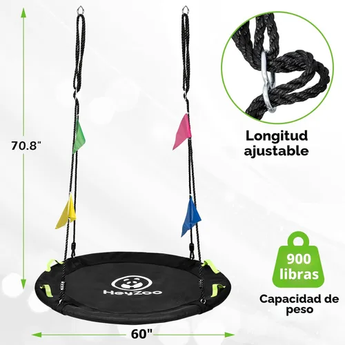 Miniatura 2 de HeyZoo Columpio de árbol, columpio de platillo más grande de 60 pulgadas para toda la familia, capacidad de peso de 900 libras, con correas