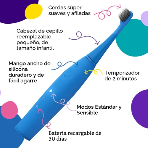 Miniatura 4 de Cepillo de dientes eléctrico Burst para niños y niños pequeños (azul) Cerdas suaves Temporizador de dos minutos Batería recargable Mango