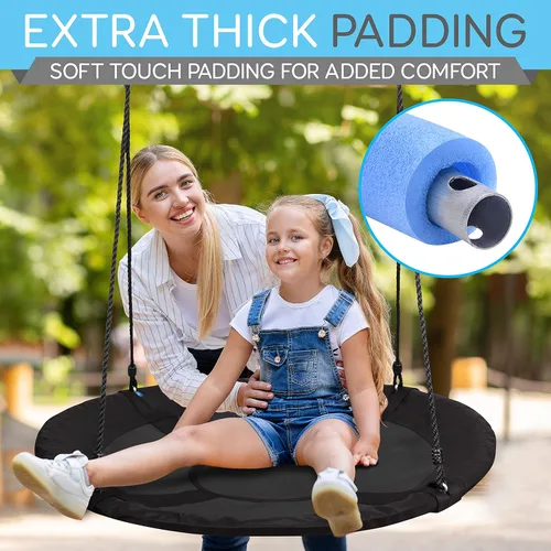 Miniatura 5 de SereneLife - Columpio en forma de platillo con kit para colgar en árbol, columpio de 40" para exteriores, 2 correas ajustables de cuerda para colgar