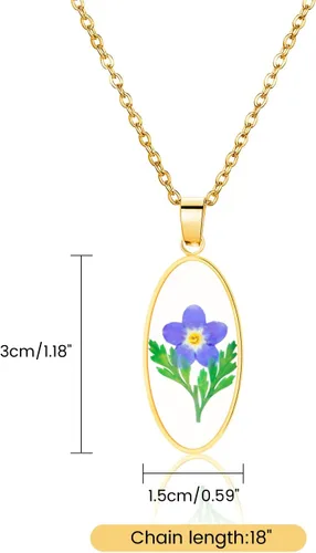Miniatura 49 de Collar de flores silvestres prensadas con encaje de Forget-Me-Not y Queen Anne Collar de flores prensadas de oro Collares hechos a mano