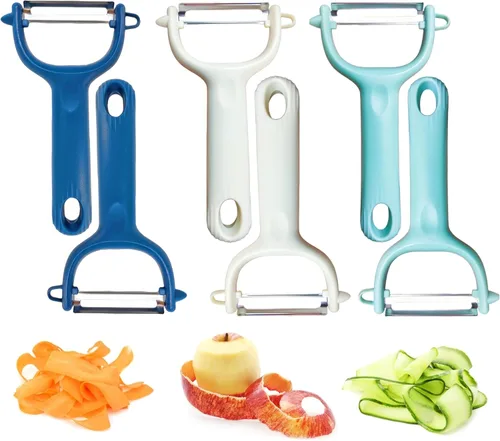 Trez Treamer Paquete de 6 peladores de verduras para cocina, juego de pelador de manzanas de acero inoxidable para verduras, zanahoria, frutas,