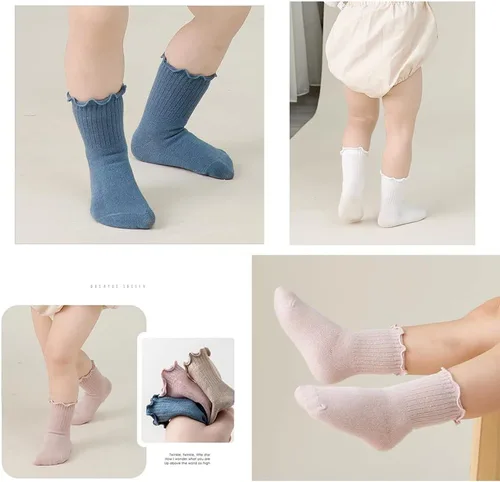 Miniatura 6 de WATOCHE Calcetines para bebés y niñas pequeñas con volantes, calcetines de vestir con volantes, calcetines antideslizantes para bebés, calcetines