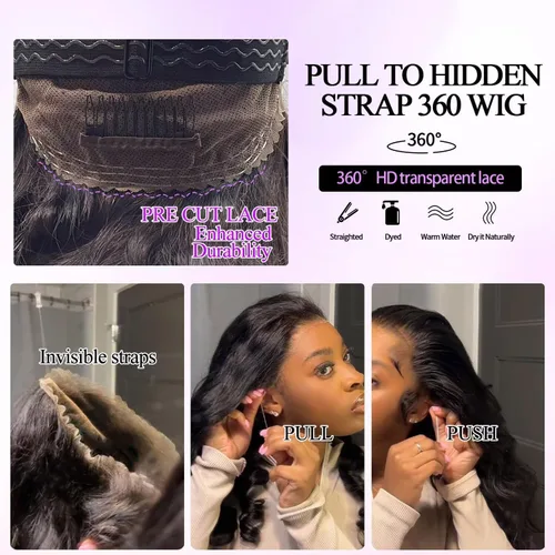 Miniatura 4 de Aaliweya Pelucas de cabello humano ondulado 360 HD con encaje frontal completo, correa oculta, densidad 200, cordón frontal 360, sin pegamento