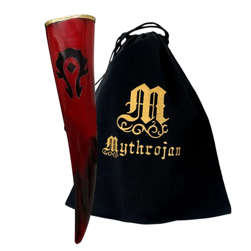 Miniatura 14 de Mythrojan Cuerno vikingo para beber 100% natural, auténtico, decoración de latón, cuerno nórdico con funda de cuero negro, bolsa de lona para vino