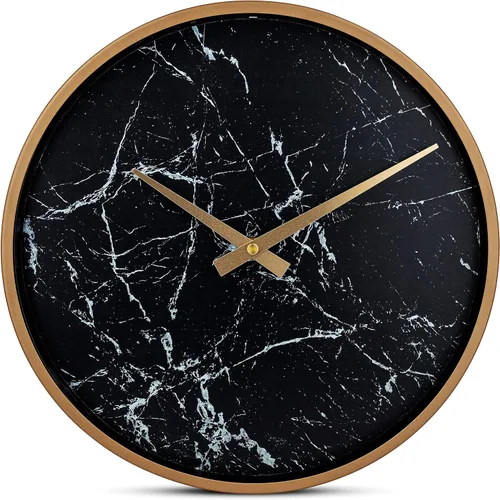 Bernhard Products Reloj de pared moderno de 13 pulgadas, silencioso, silencioso, sin tictac, decorativo, elegante, aspecto de mármol negro y marco