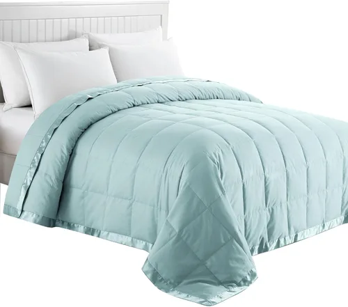 Manta blanca liviana de plumón con tejido de satén Puredown, Azul, Full/ Queen 04 azul