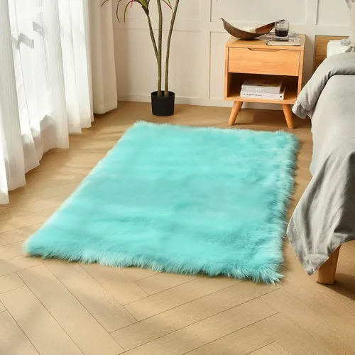 Miniatura 20 de duduta - Alfombra de pelo de oveja sintética verde esmeralda de 2 x 3 pies, alfombra esponjosa lavable para cabecera de cama pequeña, dormitorio